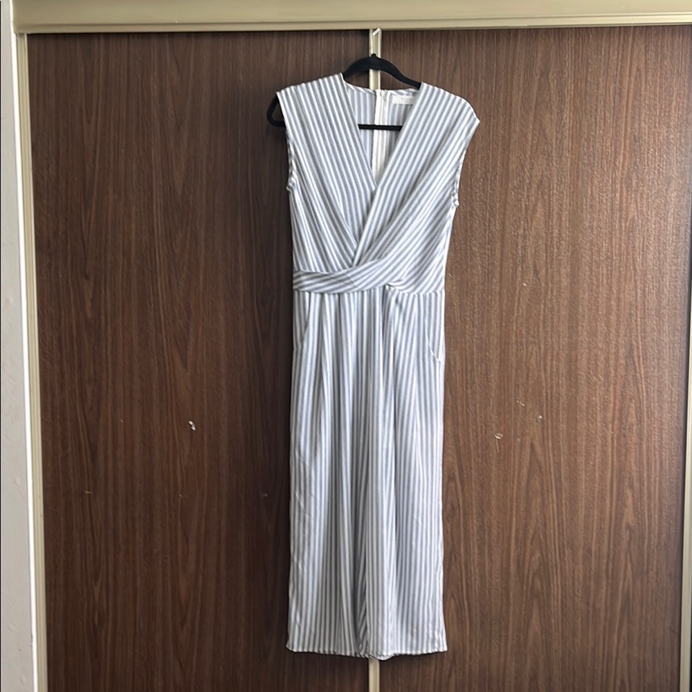 Elodie White and Blue Sheath Jumpsuit Sleeveless Plunge